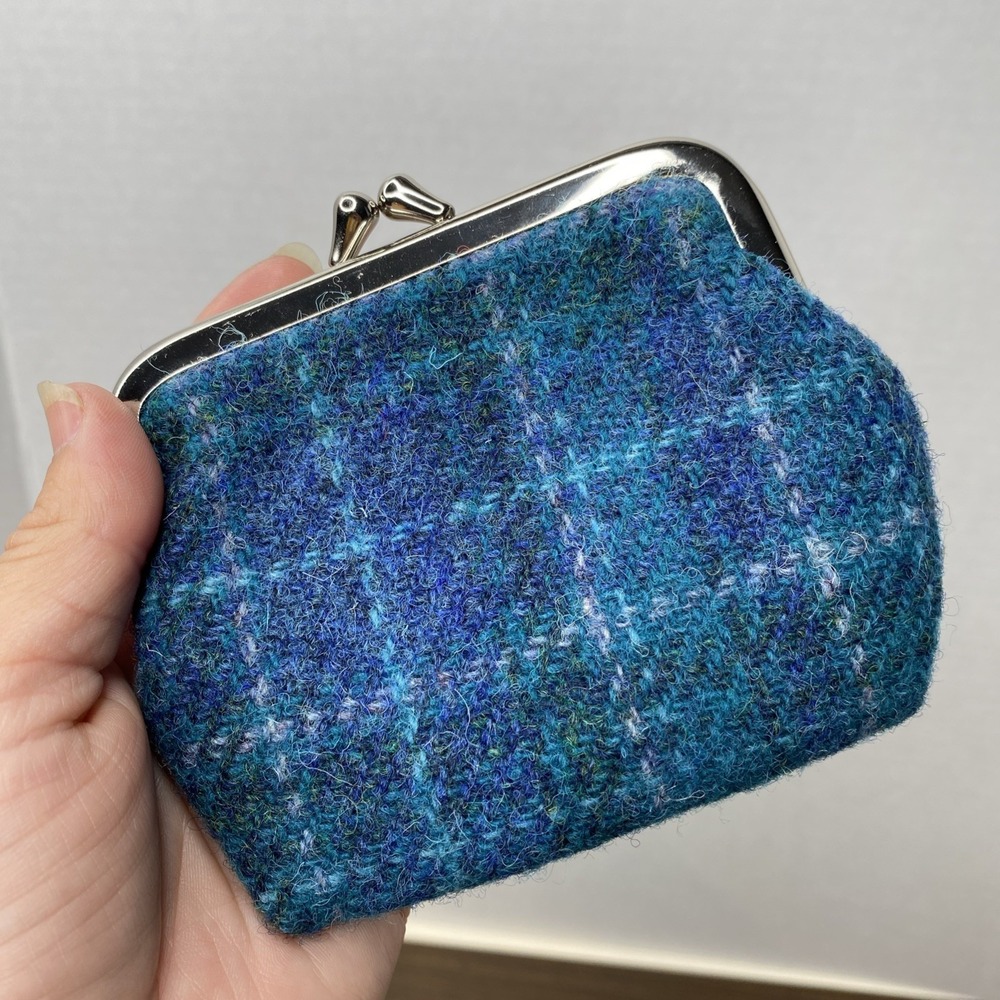 Harris Tweed Wool Tartan Small Coin/Card Purse Multi-Colored Blue Tones - Picture 9 of 11